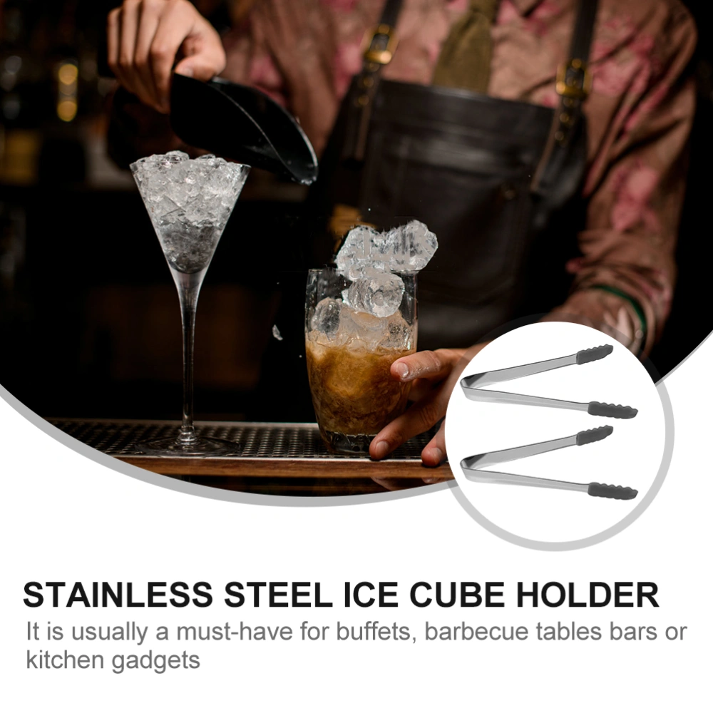 2Pcs Stainless Steel Ice Cube Clips Multi-functional Coffee Clips Small Food Tongs