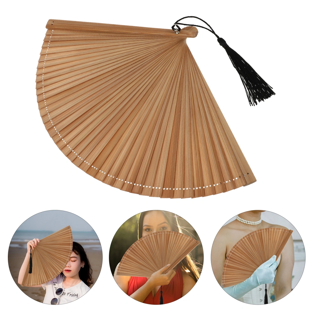 Handheld Bamboo Fan Retro Folding Fan Bamboo Hand Fan with Tassel and Bag