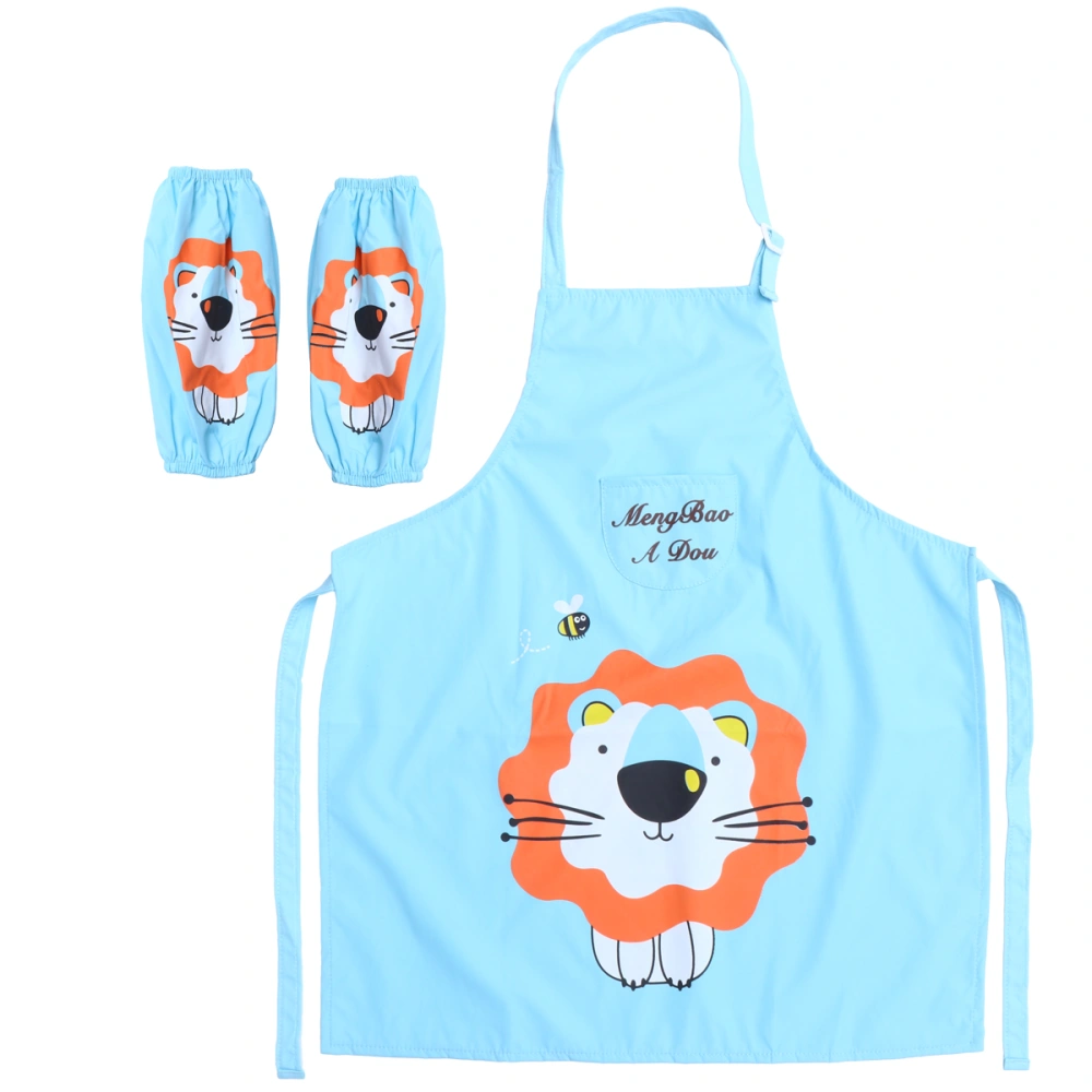 Children Apron Toddler Kids Baby Eating Cover Blue Lion Pattern Apron