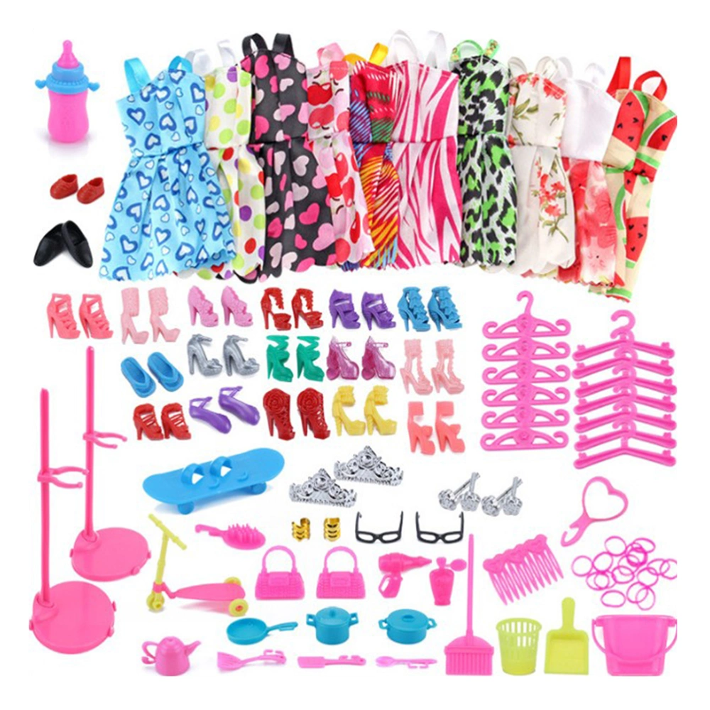 98 Pcs Doll Clothes Set for Dolls Include 10 Pcs Party Outfits Dresses and 88 Pcs Doll Accessories for Various Dolls(Mixed Color)