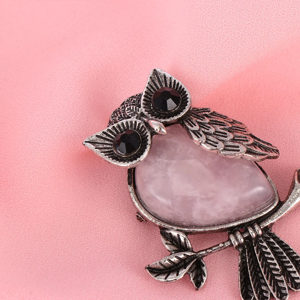 1PC Creative Owl Shape Brooch Crystal Brooch Fashion Breastpin Coat Pin Scarf Buckle Clip for Wedding Party (Pink)