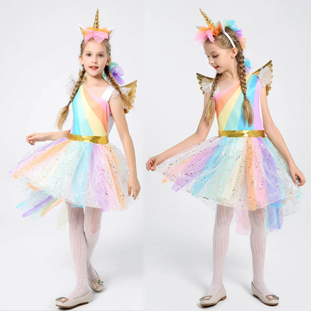 Girls Christmas Dress Colorful Unicorn Baby Halloween Costumes Kids Party Carnival Fancy Dresses Children Clothing(Unicorn Dresses,M(110-120cm)Dress,Headgear, Wings)