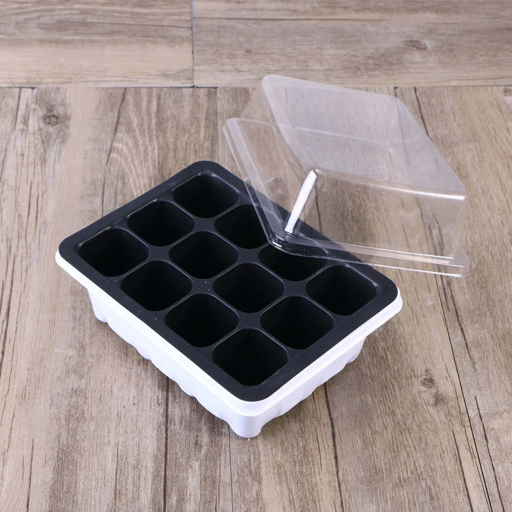 Tray Sprout Plate 12 Cavity Nursery Pots Tray Lids Box for Gardening Bonsai 18x14x6CM (White)