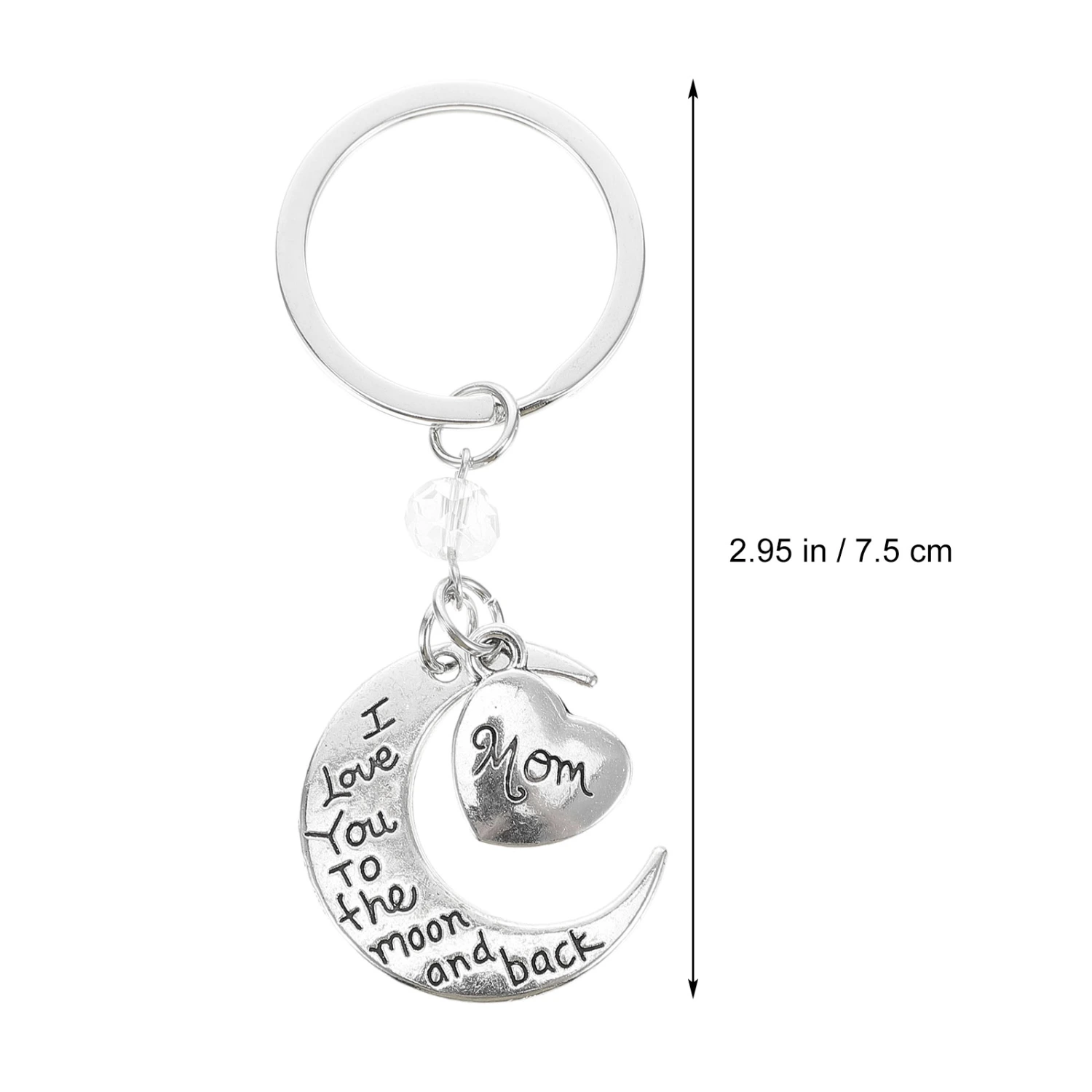 I Love Mom Letters Moon and Heart Pendant Mother's Day Keychains Gifts for Women Pendant Keyring (Silver)