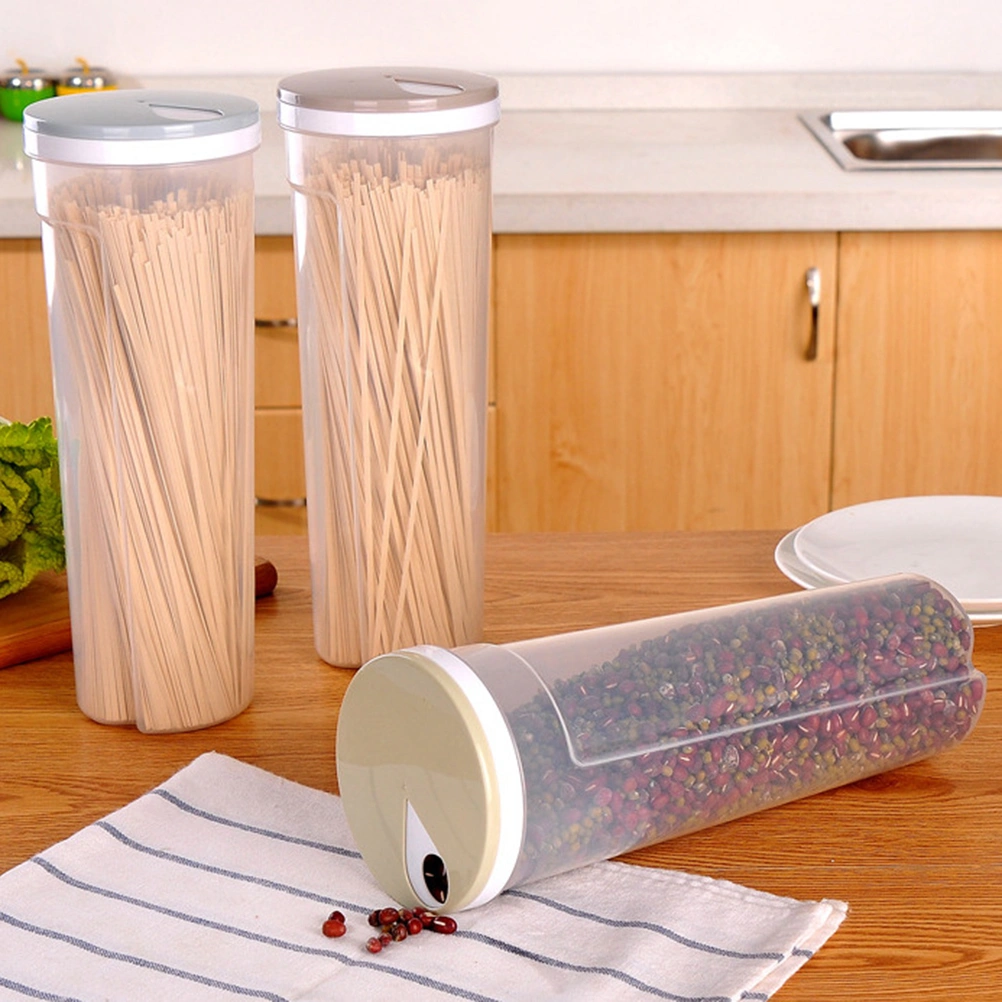 Multifunction Plastic Food Storage Spaghetti Noodles Container Clear Storage Box for Grain Cereal Oatmeal Nuts Beans (Khaki)