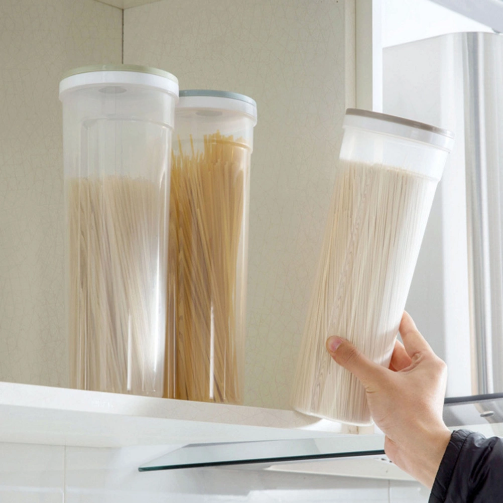 Multifunction Plastic Food Storage Spaghetti Noodles Container Clear Storage Box for Grain Cereal Oatmeal Nuts Beans (Khaki)