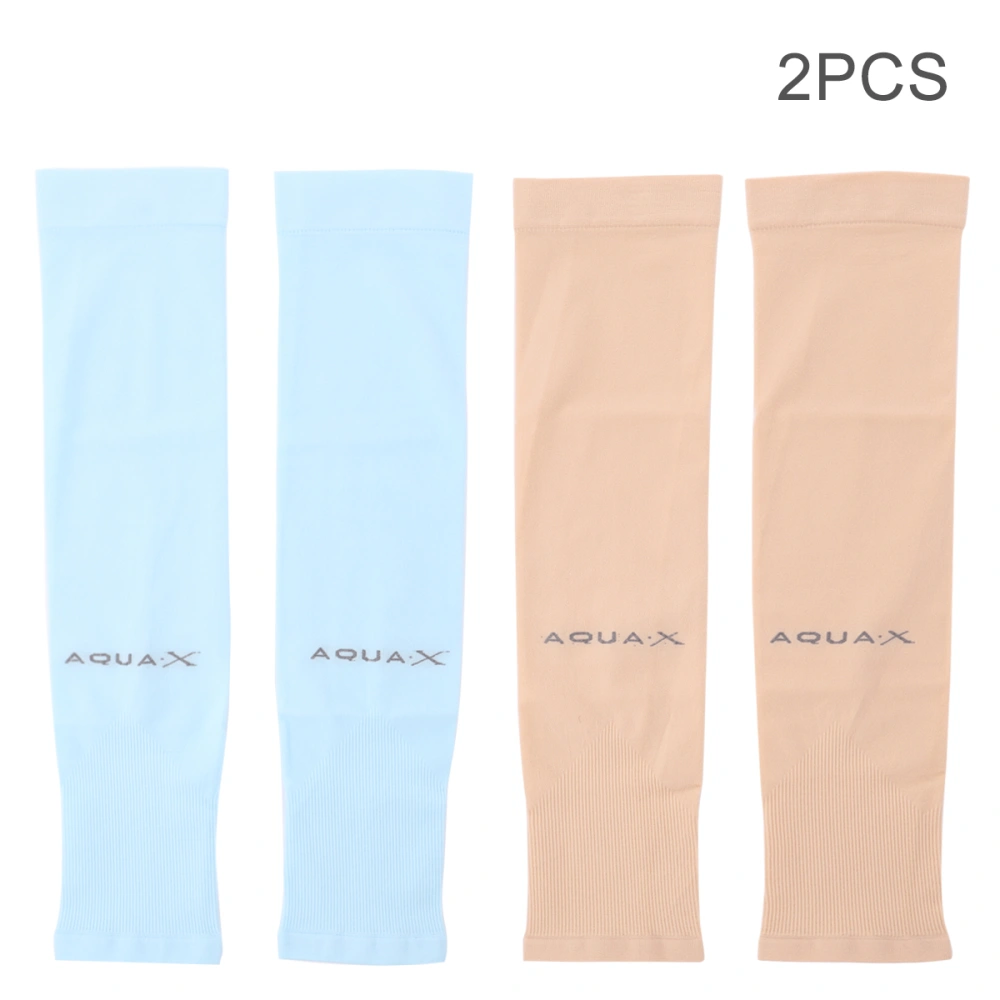 2 Pairs Ice Silk Sunscreen Sleeve Sun Block Oversleeve Outdoor Riding Arm Sleeve Driving Arm Protective Cover for Man Woman (Sky-blue/Beige, Each 1 Pair)