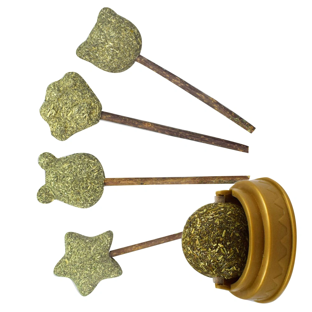 5PCS Natural Cat Catnip Stick Classic Cat Lick Lollipop Promoting Digestion Cat Snack Eco-friendly Pet Cat Polygonum Lollipop for Cat Kitten (Rotate Ball Shape+Cat Claw Shape+Bear Head Shape+Bear Shape+Five Pointed Star Shape Green)