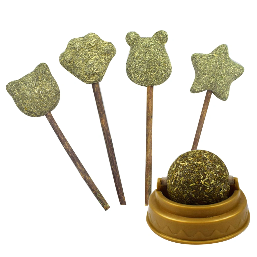 5PCS Natural Cat Catnip Stick Classic Cat Lick Lollipop Promoting Digestion Cat Snack Eco-friendly Pet Cat Polygonum Lollipop for Cat Kitten (Rotate Ball Shape+Cat Claw Shape+Bear Head Shape+Bear Shape+Five Pointed Star Shape Green)