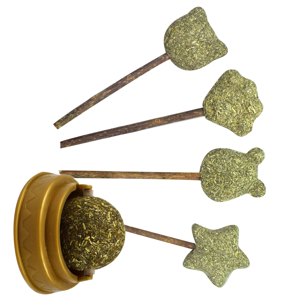 5PCS Natural Cat Catnip Stick Classic Cat Lick Lollipop Promoting Digestion Cat Snack Eco-friendly Pet Cat Polygonum Lollipop for Cat Kitten (Rotate Ball Shape+Cat Claw Shape+Bear Head Shape+Bear Shape+Five Pointed Star Shape Green)