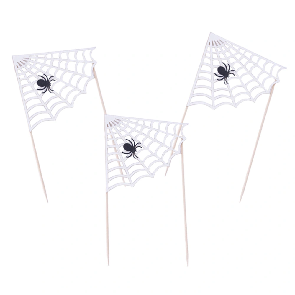 3pcs Halloween Theme Cake Toppers Spider Web Cake Picks Cupcake Decor Party Supplies