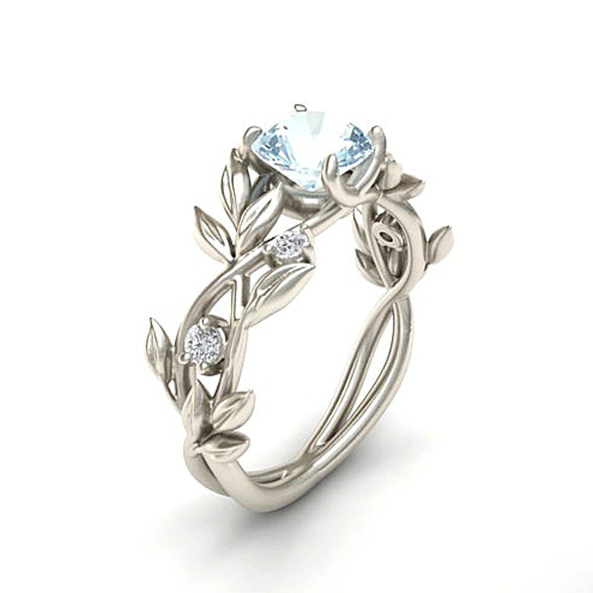 Ring Stylish Hot Flower Olive Leaf Shape Finger Ring Crystal Blue Diamond Ring Jewelry for Women -Size 10 (Light Blue)