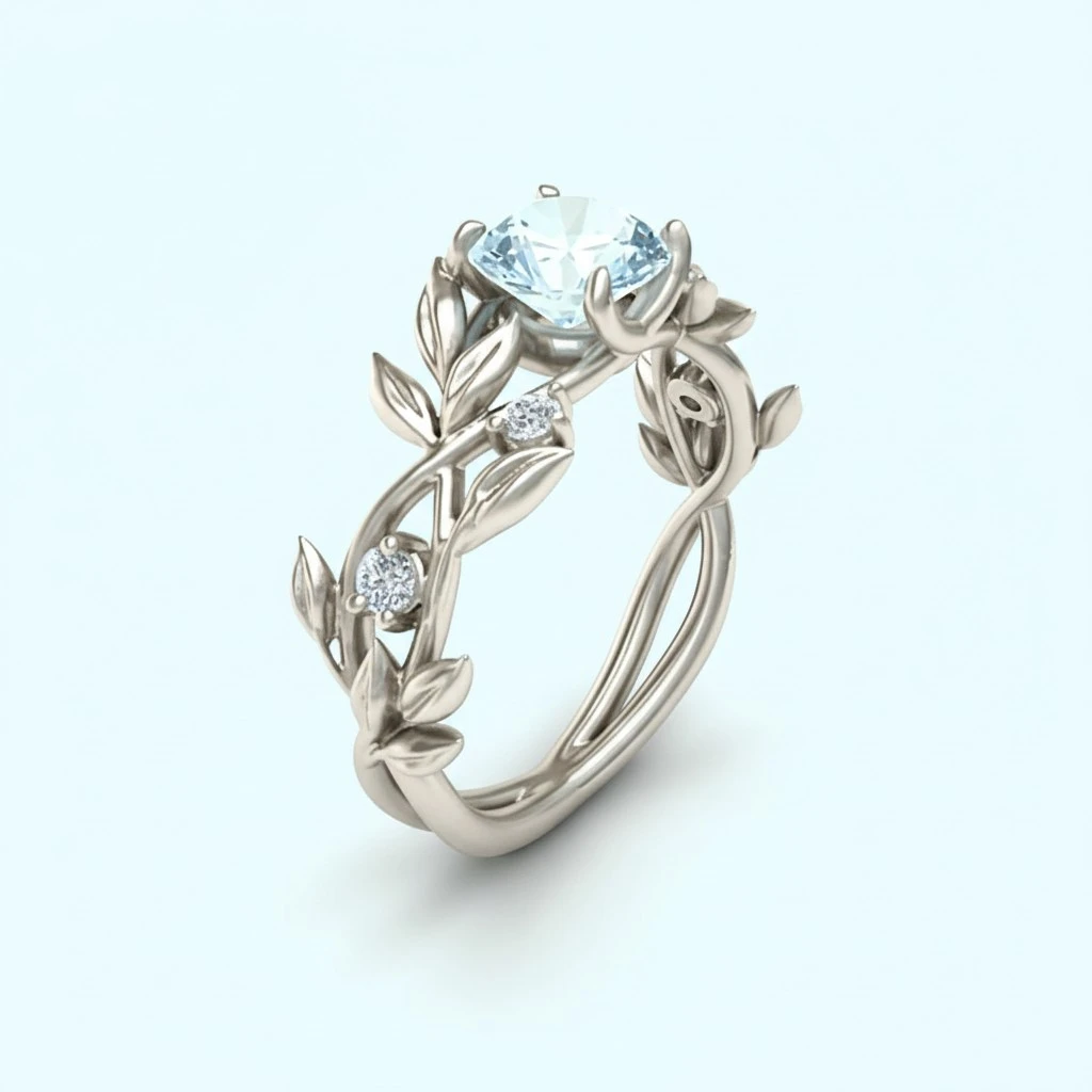 Ring Stylish Hot Flower Olive Leaf Shape Finger Ring Crystal Blue Diamond Ring Jewelry for Women -Size 10 (Light Blue)