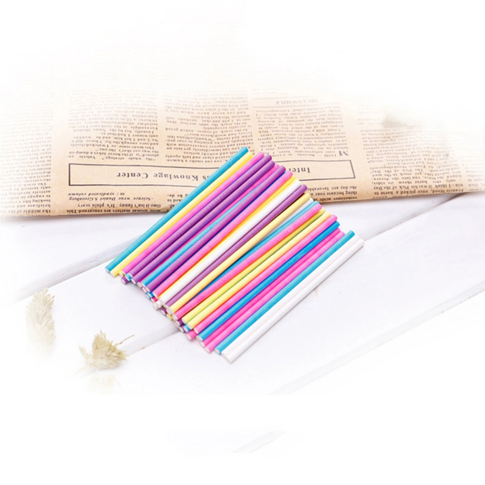 200pcs 15cm Paper Lollipop Sticks Colorful Solid Marshmallow Lollipops Paper Sticks (Random Color)