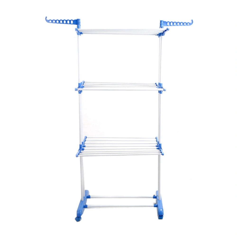 Folding Drying Dryer Rack Hangers 3 Tiers Clothes Laundry with Wheels Cloth Shoes Hanger (Blue)