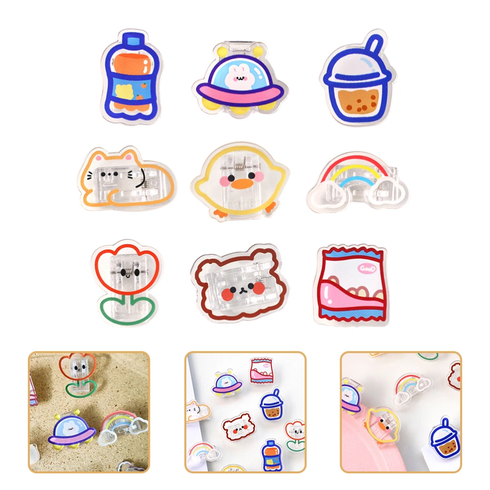 9pcs Cartoon Paper Clips Bag Clips Message Clips Paper Clamps Sealing Clips