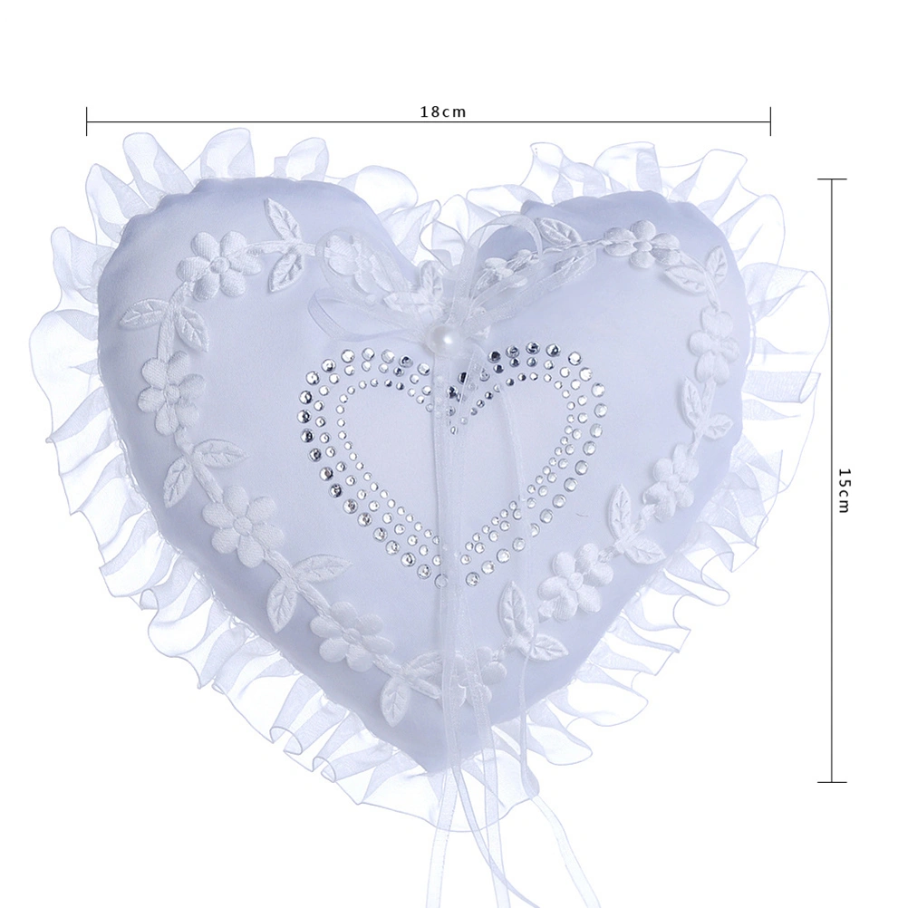 Elegant White Heart Shape Wedding Ring Pillow for Bridal Ceremony Party Favors Decor Supplies 18x15cm