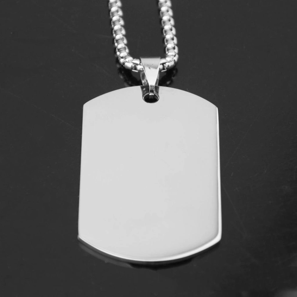 Military Dog Tag Real Mens Titanium Steel Pendant Chain Necklace (Silver)