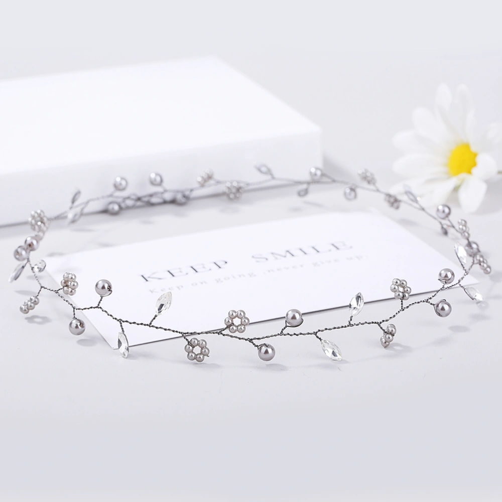 Black Alloy Flower Hair Wreath Crystal Hair Band Artificial Pearl Headpiece Fashion Headband Hair Accessories for Party Holiday Wedding Photography 