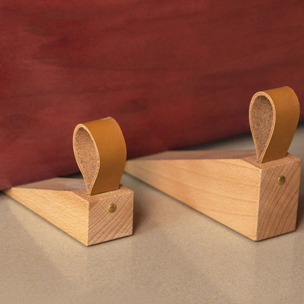 2pcs Door Stoppers Solid Beech Wood Doorstop Wedges Non-Slip Door Stops Wedges