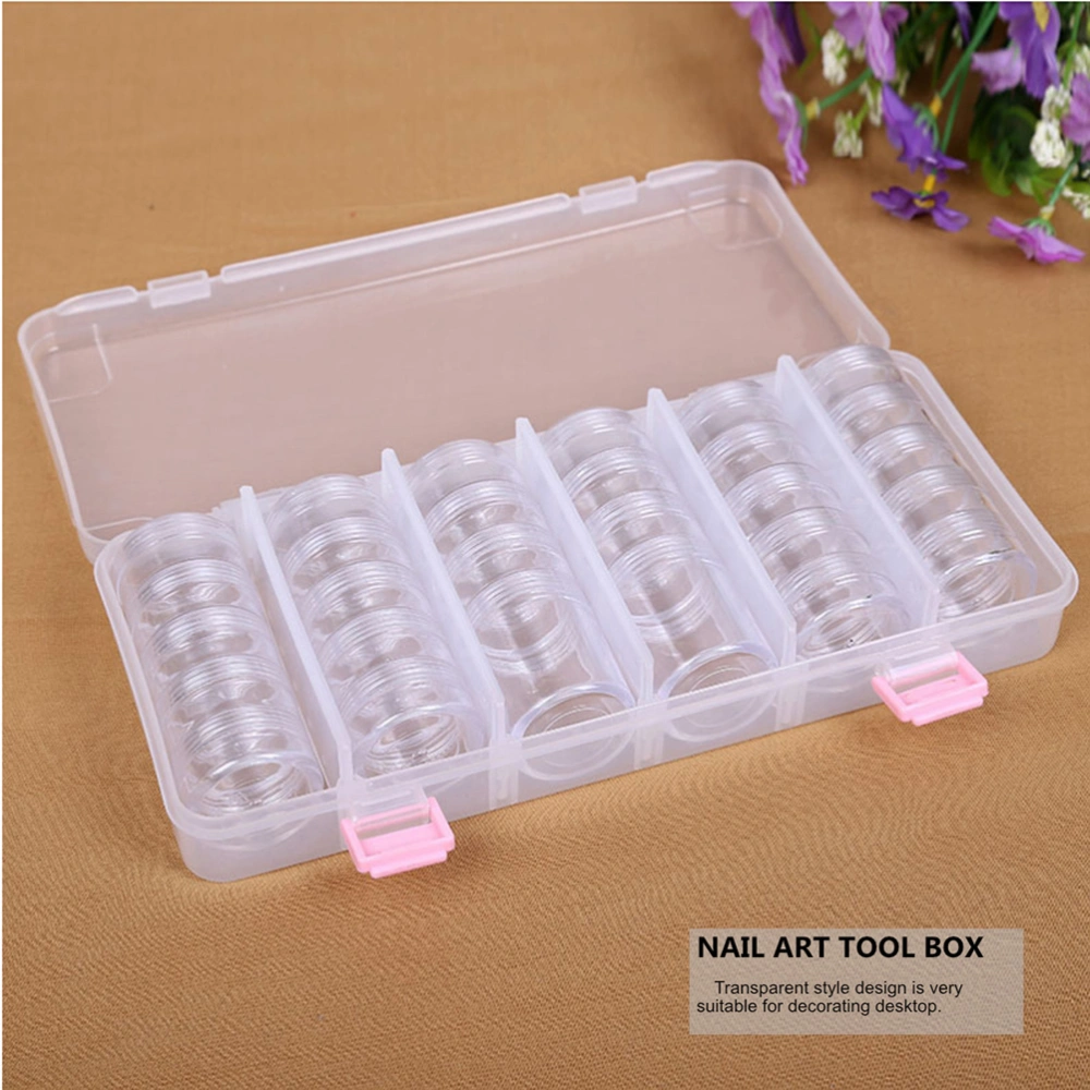 Nail Art Tool Box Jewelry Box Earring Storage with 28 Bottles (Transparent)