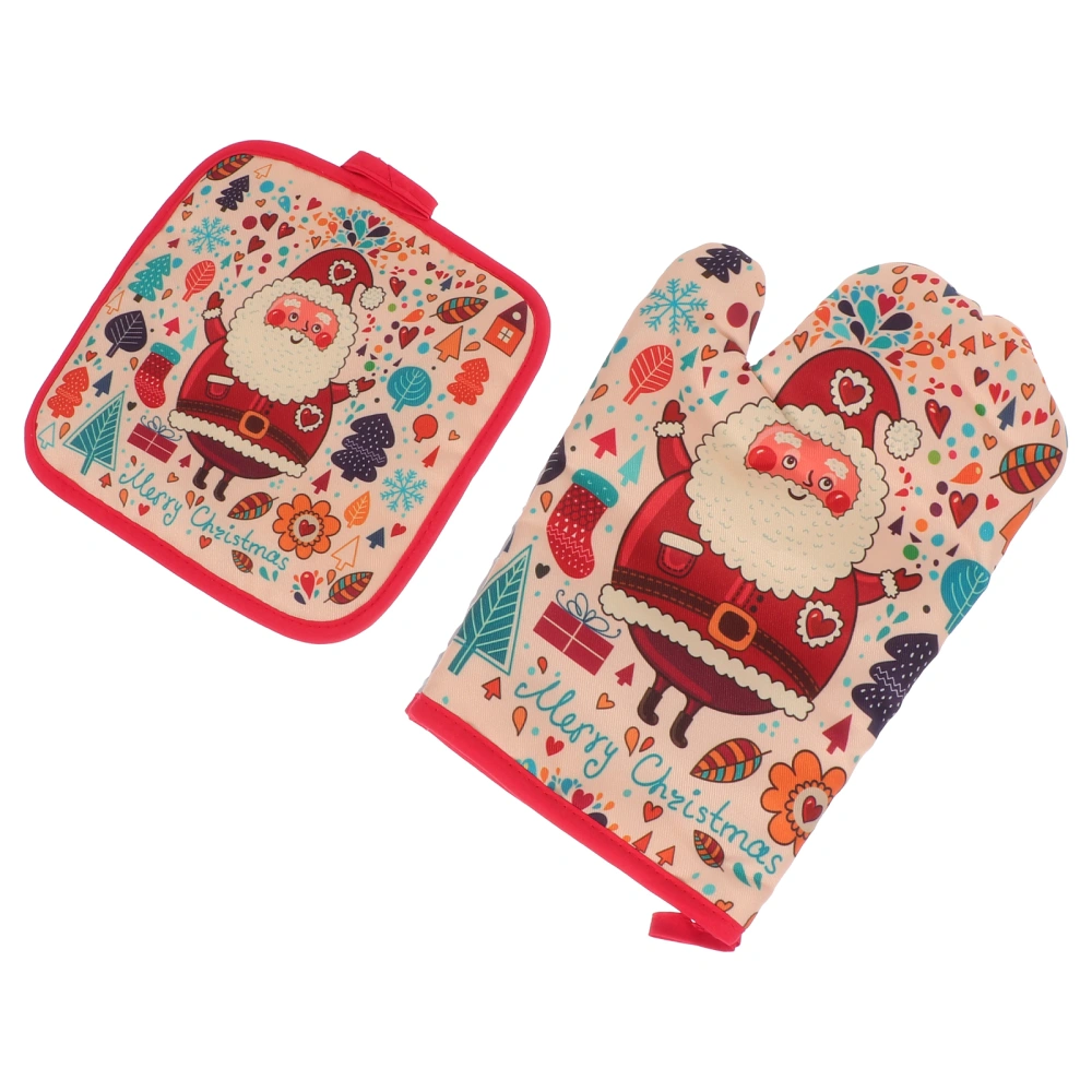 2Pcs Christmas Oven Glove Heat Insulation Pad Kit Lovely Heat Resistant Mitt