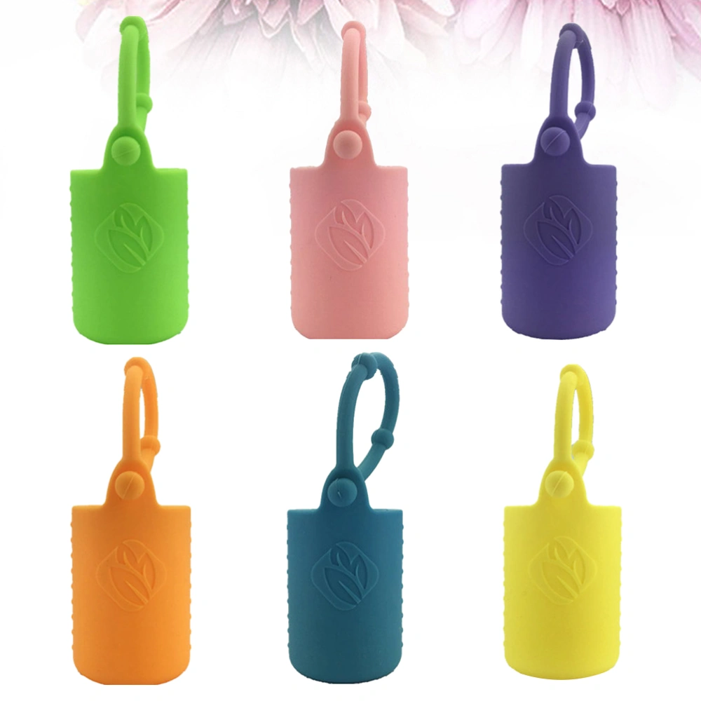 6 Pcs 15ml Roller Bottle Holder Bendable Handle Case Silicone Essential Oil Carrying Case Protective Cover (Six Colors)