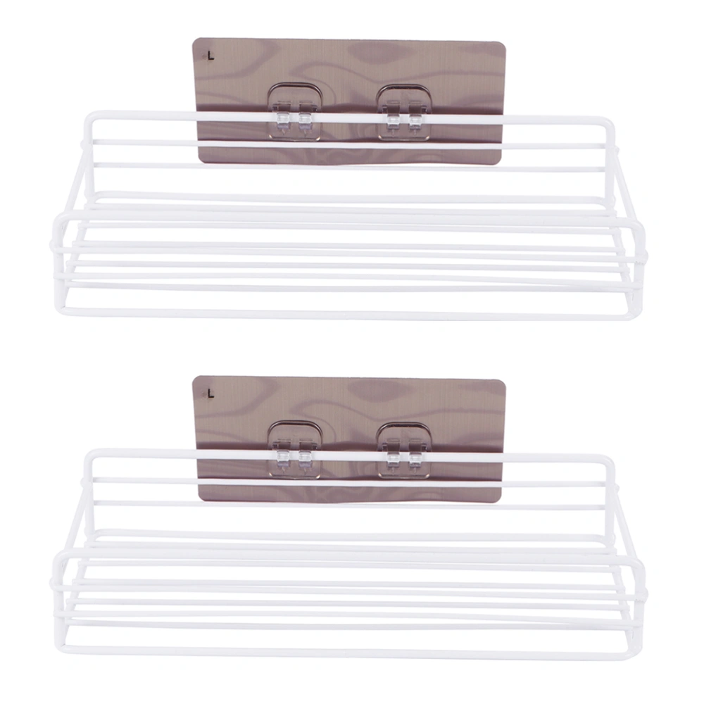 2 Pcs Iron Hollow Storage Rack Wall Hanging Shelves Bathroom Frame Storage Holder for Home Kitchen Bathroom (White)