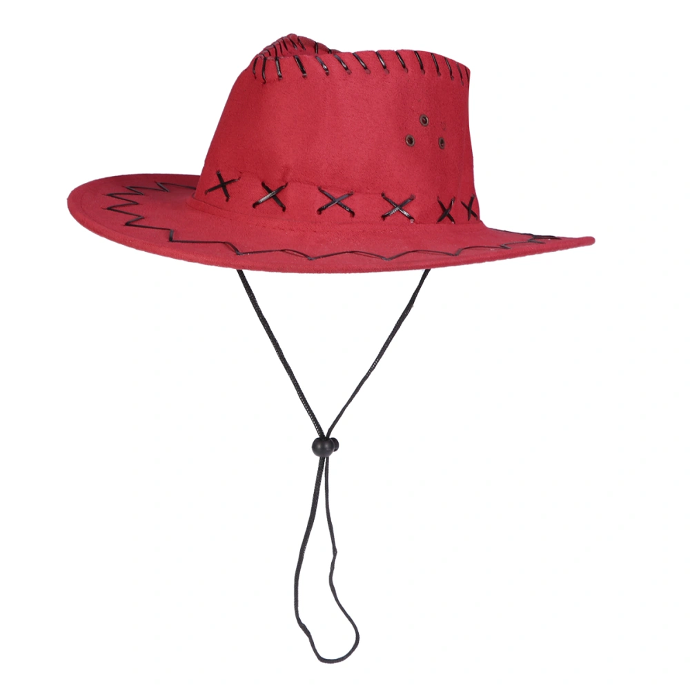 Casual Western Cowboy Hat Cowgirls Adult Hat Artificial Suede Wide Brim Leisure Adult Hat (Red)