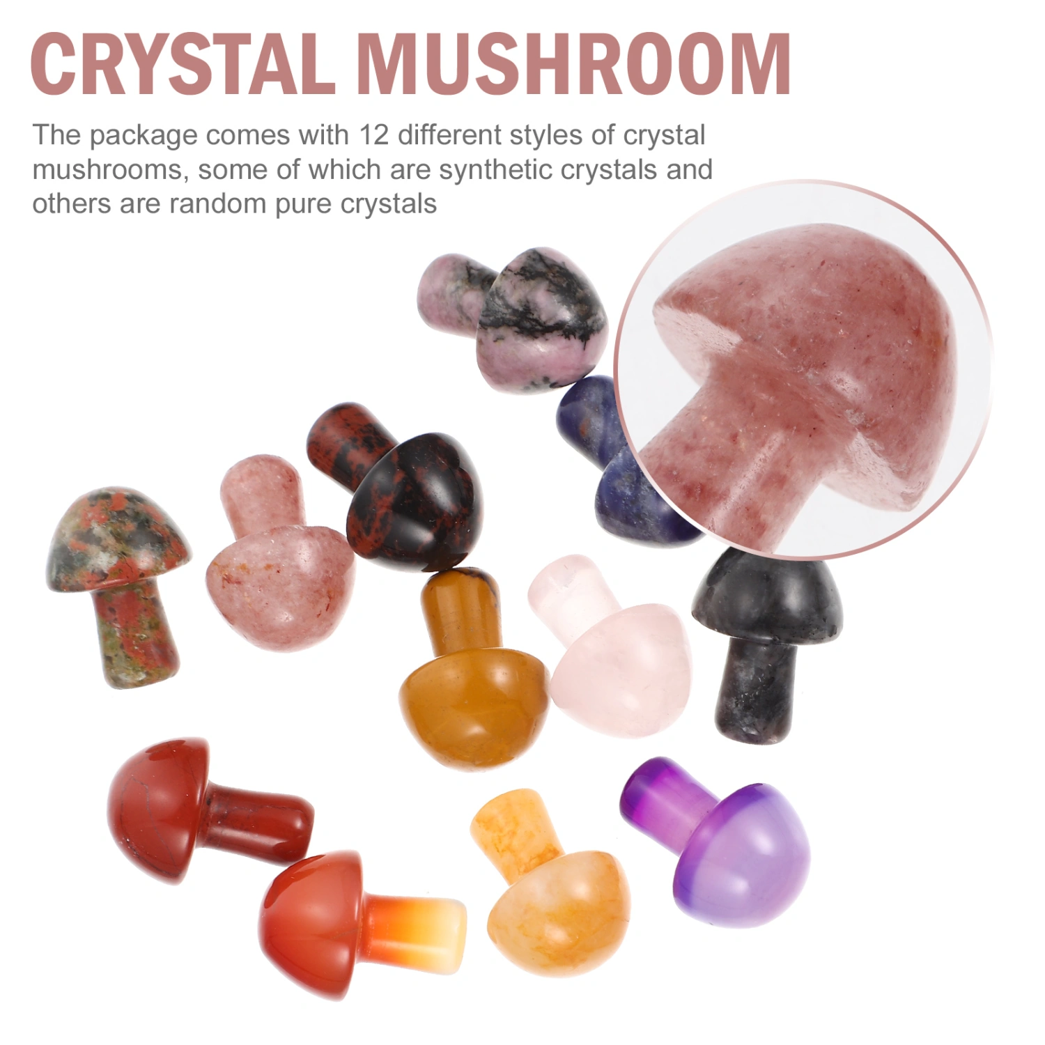 12Pcs Mini Mushroom Decor Flowerpot Mushroom Ornament Crystal Mushrooms Mini Mushrooms