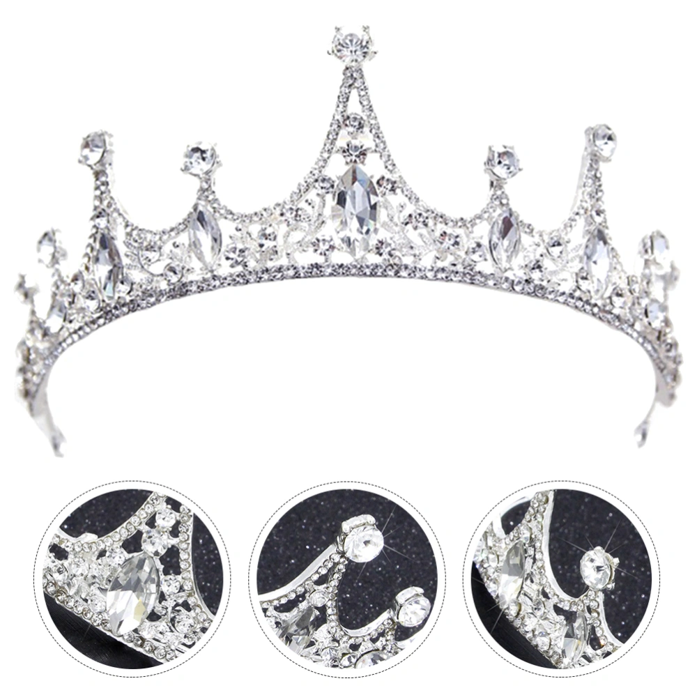 1Pc Wedding Bride Silver Rhinestone Crown Alloy Headband Creative Headdress