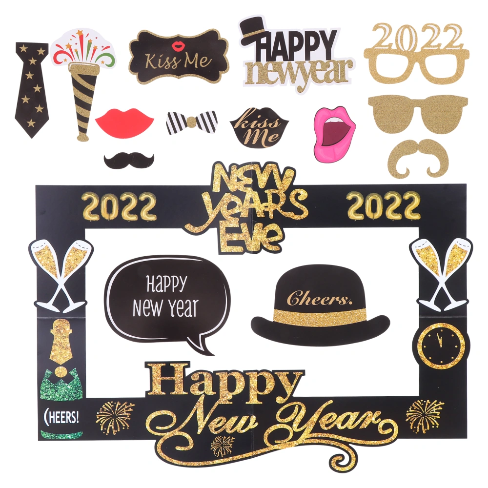 1 Set of Happy New Year 2022 Paper Photo Frame Hand Hold Photo Props Decor