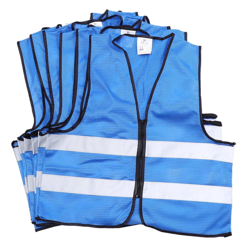 6PCS Reflective Comfortable Vest Breathable Zipper Waistcoat for Jogging Biking Riding Walking Running (Blue)