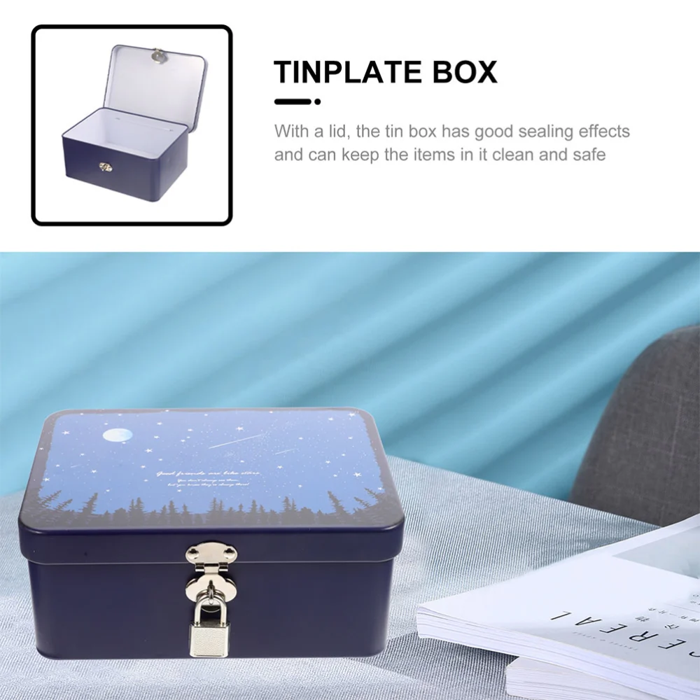 2 pcs Tinplate Storage Box with Lock Desktop Storage Box Retro Tinplate Box for Jewelry