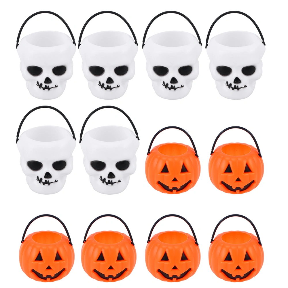 24pcs Halloween Portable Pumpkin Shape Bucket Skull Bucket Children Trick or Treat Candy Pail Holder (12pcs Pumpkin Buckets and 12pcs Skull Buckets)