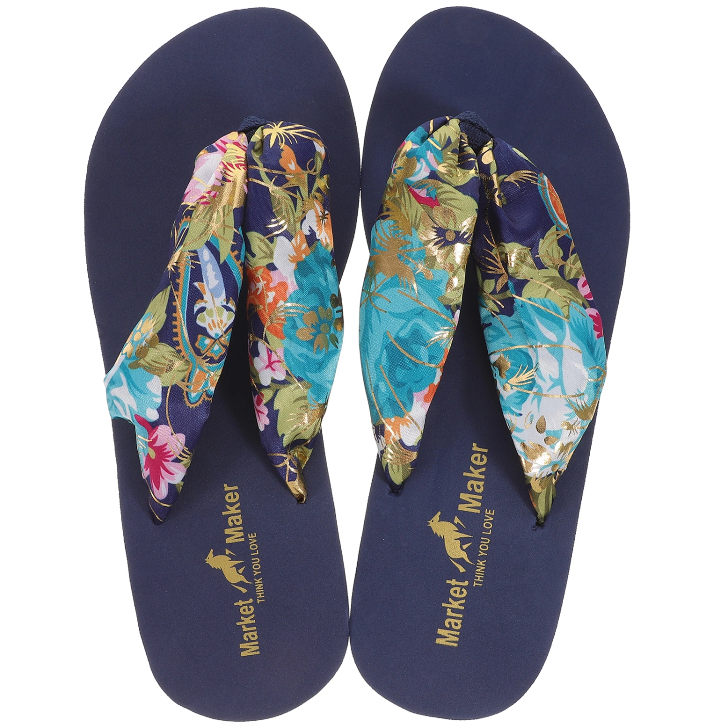 1 Pair of Flip-flops Summer Platform Shoes Bohemia Style Silks Satins Beach Shoes Wedge Slippers - Size 38 7US 4.5UK 38EU (Dark Blue)