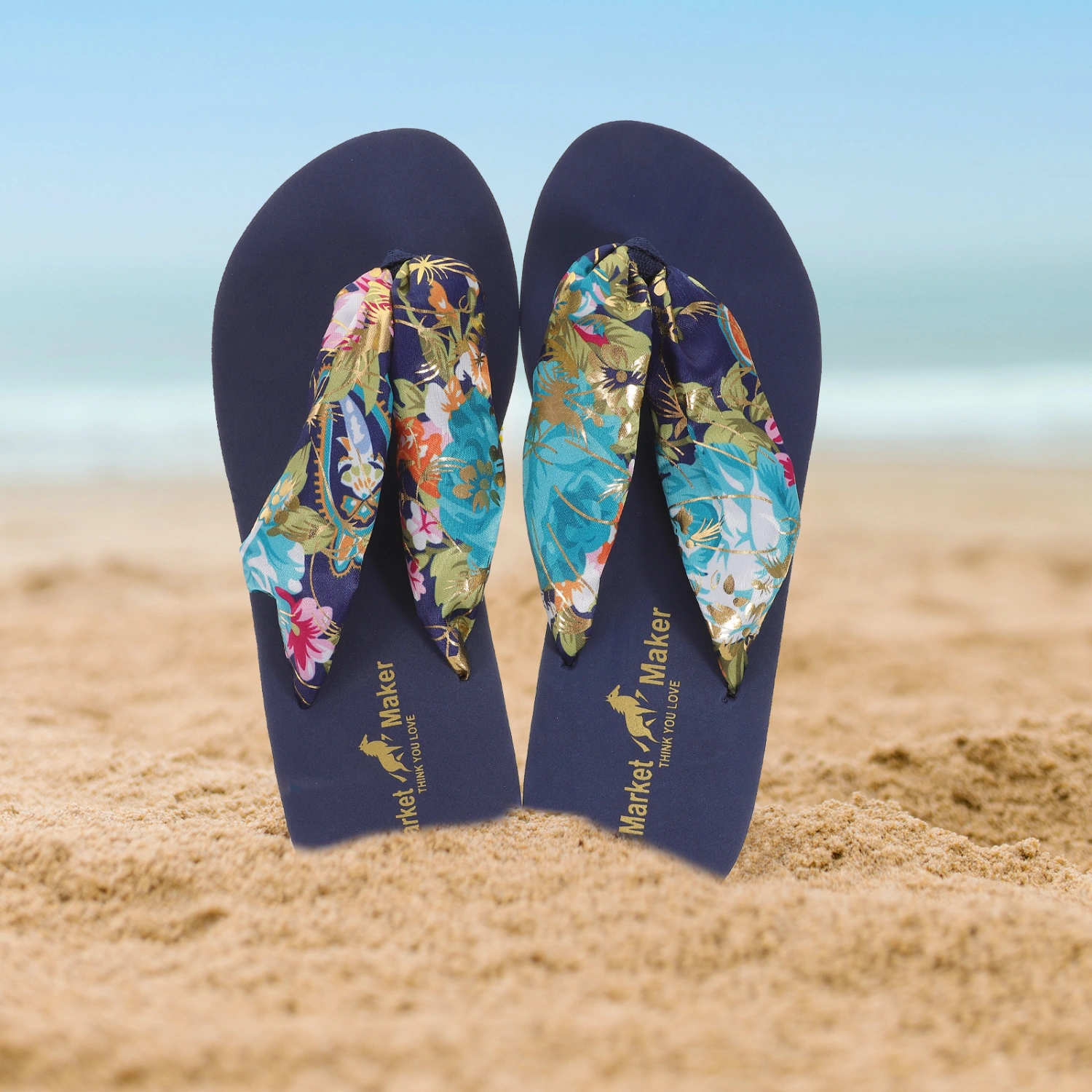 1 Pair of Flip-flops Summer Platform Shoes Bohemia Style Silks Satins Beach Shoes Wedge Slippers - Size 38 7US 4.5UK 38EU (Dark Blue)