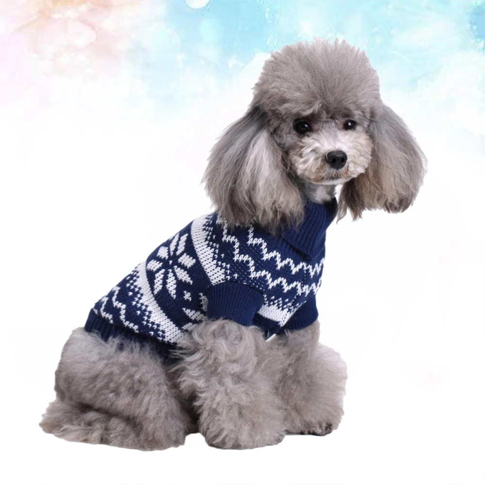 Christmas Sweater Snowflake Pattern Turtleneck Sweater Adorable Puppy Clothes Winter Warm Pet Costume Party Supplies Size S(Blue)