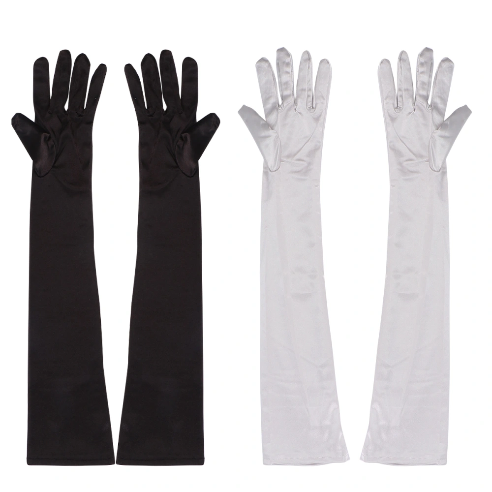 2 Pairs Evening Dress Gloves Long Elbow Gloves Long Spandex Gloves Protective Cover for Cosplay Performance Women (Black, Grey)