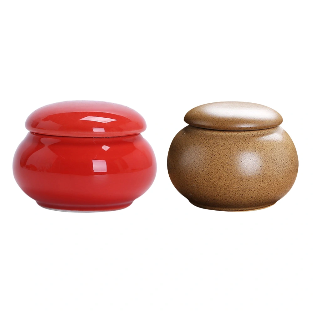 2Pcs Portable Mini Colored Glazed Ceramic Jars Office Storage Jars (Assorted Color)