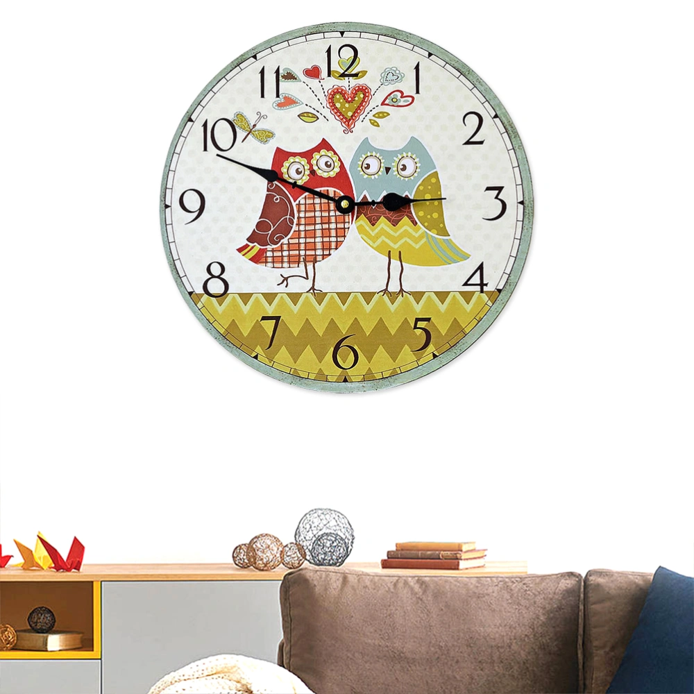 1PC Creative Cartoon Owl Couples Pattern Wall Clock Household Hanging Clock for Bedroom Living Room Kids Room