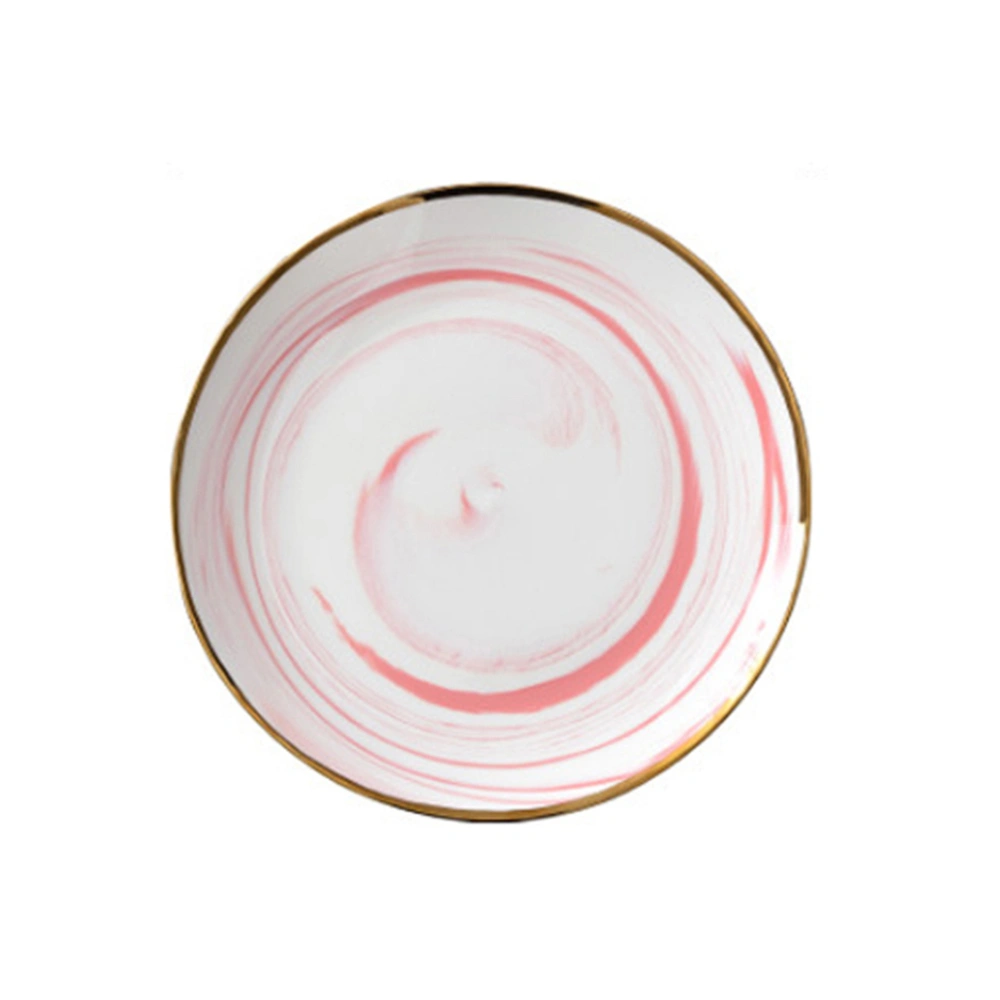 8 Inch Dishes Plate Phnom Penh Ceramics Marble Dessert Tray Snack Plate Kitchen Tableware (Cherry Pink)