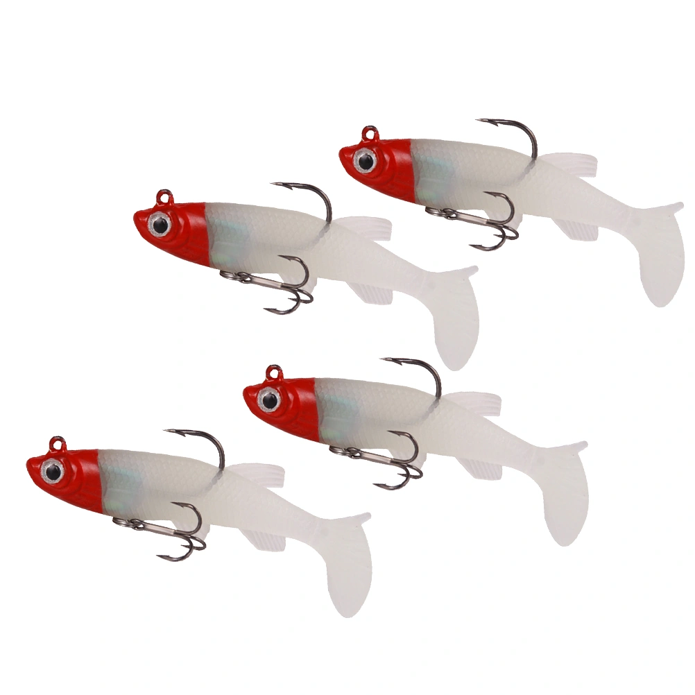 4pcs 8.5cm 13g Fish Shape Simulation Lure Bait Plastic Fishing Baits Accessory Durable Fishing Bait Hook (Red Head)