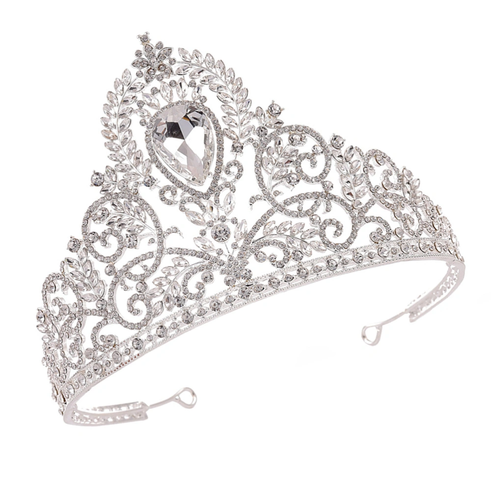 1pc Baroque Style Crown Rhinestone Inlaid Large Crown Hair for Women Lady Bride (Silver)