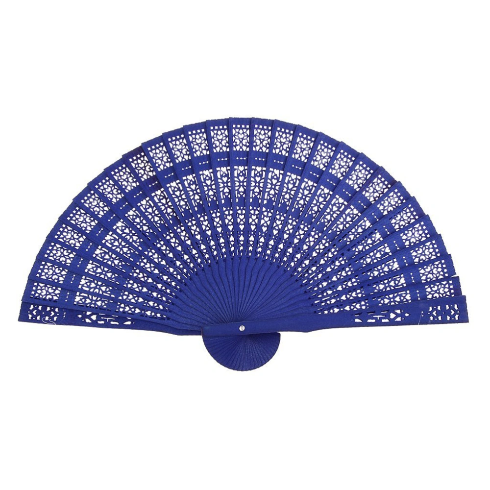 Chinese Folding Wood Panel Hand Fan with White Organza Bag for Weddings (Blue)