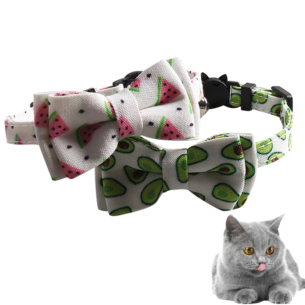 2pcs Delicate Bell Collar Adorable Collar Creative Bow knot Neck Chain Fashion Party Bell for Pet Cat Dog Kitten (1pc White Watermelon, 1pc Green Avocado)