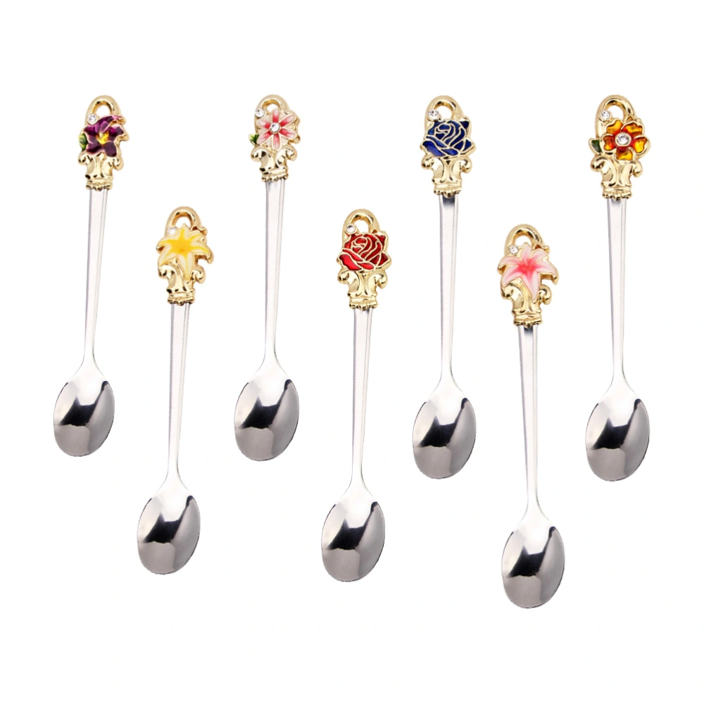 1pc Vintage Tea Coffee Spoon Stainless Steel Stirring Spoons Dessert Spoon Enamel Flatware (Random Pattern)