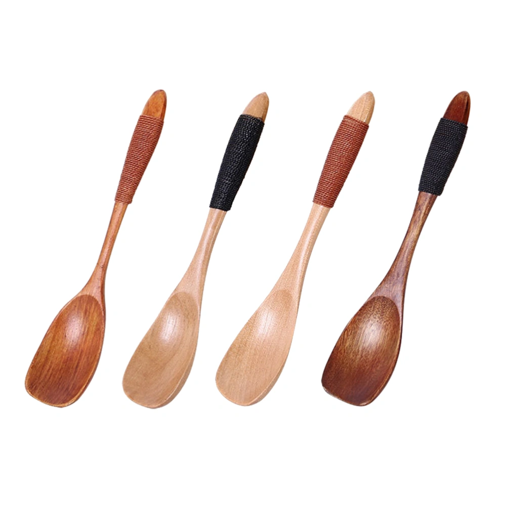 4pcs Solid Wood Children Soup Spoon Mini Honey Spoon Seasoning Spoon Handmade Short Handle Sugar Spoon (Assorted Color)