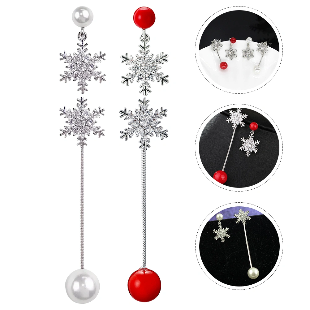 2 Pairs Chic Pearl Earrings Stylish Ladies Earrings Asymmetry Ear Accessory