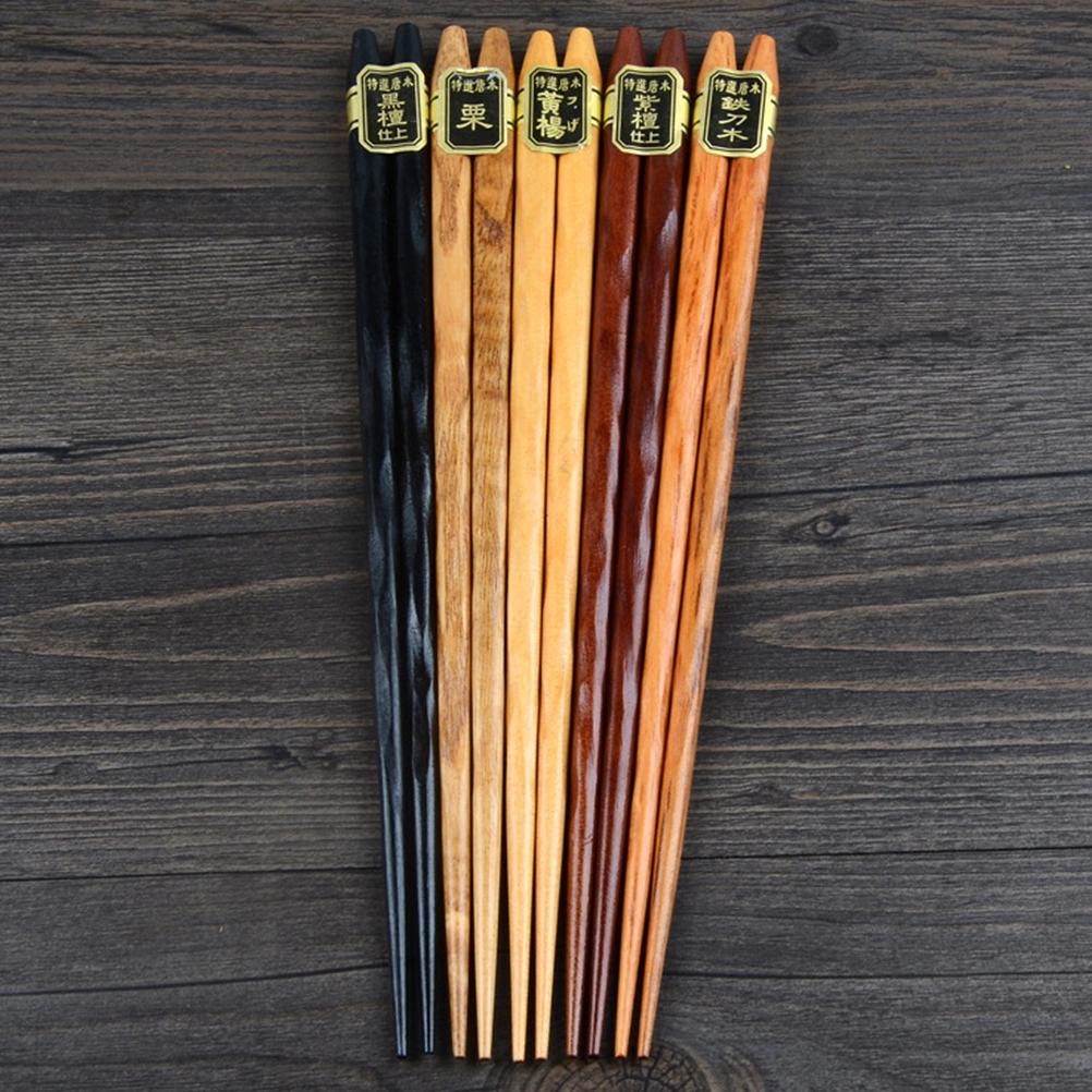 5 Pairs  Reusable Chop Stick Japanese Style Natural Wooden Chopsticks Chopsticks Gift Set with Case (Twisted Chopsticks)